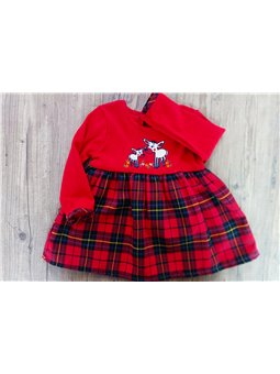 Robe rouge à carreaux cerf de noël - Fille